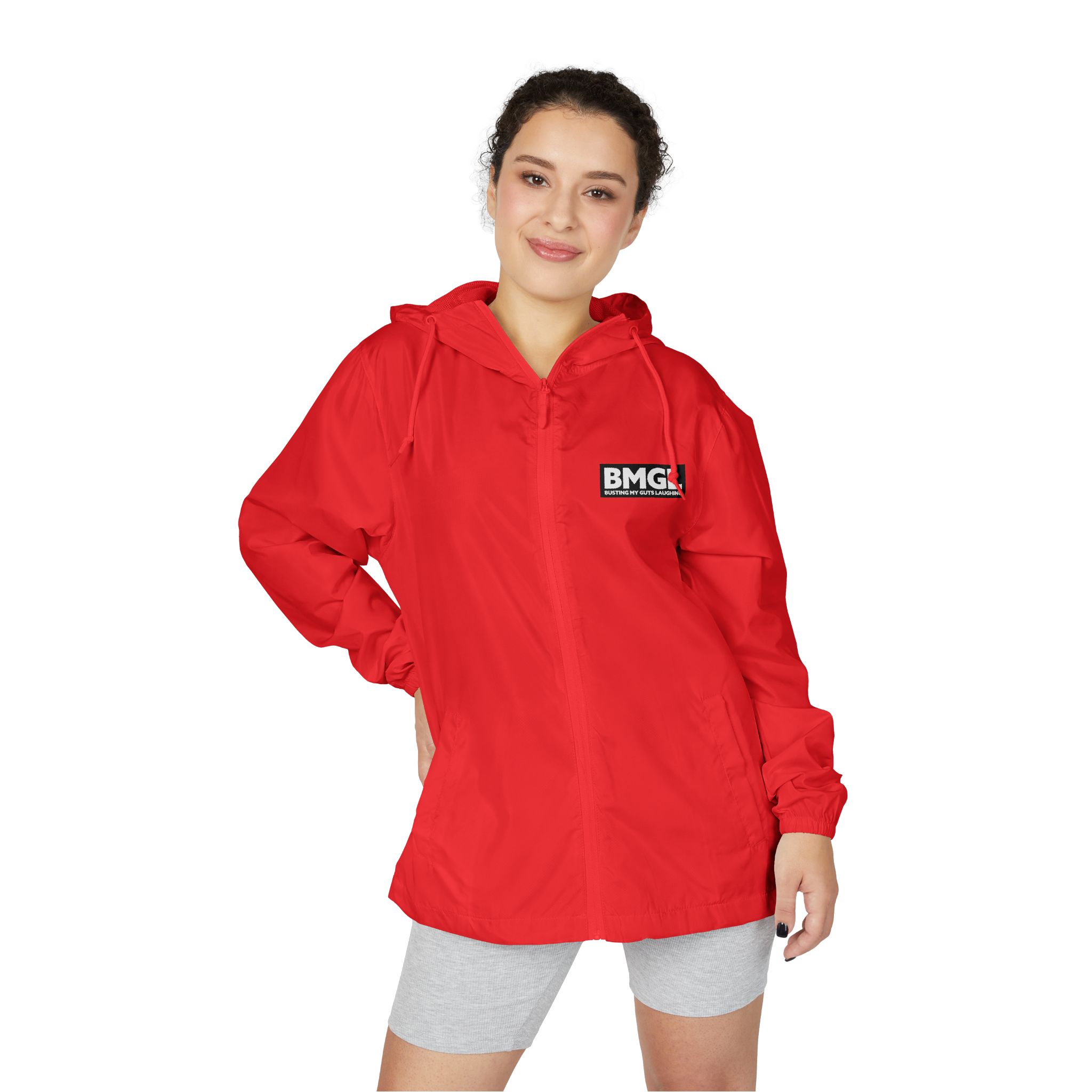 Windbreaker Jacket — Minimal 'BMGL' Chest Logo White Hooded Windbreaker